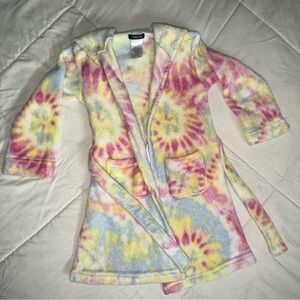 Cuddl Duds Girls Tie Dye Hooded Plush Robe Size S 6/6X Soft Cozy